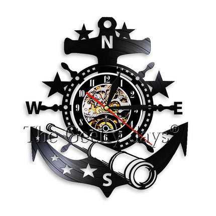 Reloj de vinilo con ancla marinera