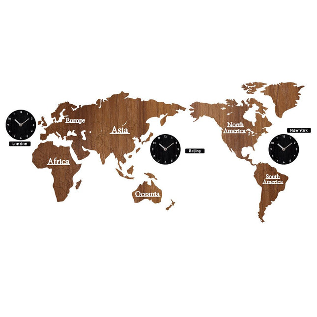 Reloj de pared mapamundi madera con relojes