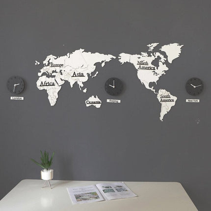 Reloj de pared mapamundi con husos horarios