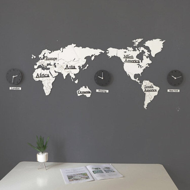 Reloj de pared mapamundi con husos horarios