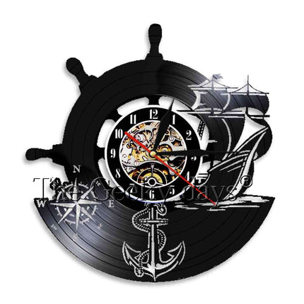 Reloj de vinilo con ancla marinera