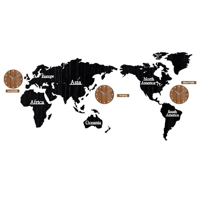 Reloj de pared mapamundi madera con relojes