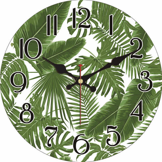Reloj de pared estampado hojas tropicales