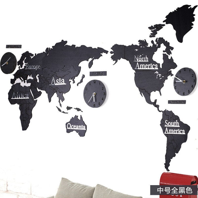 Reloj de pared mapamundi con husos horarios