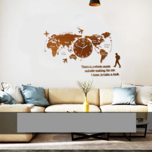 Reloj de pared mapamundi acrílico plateado