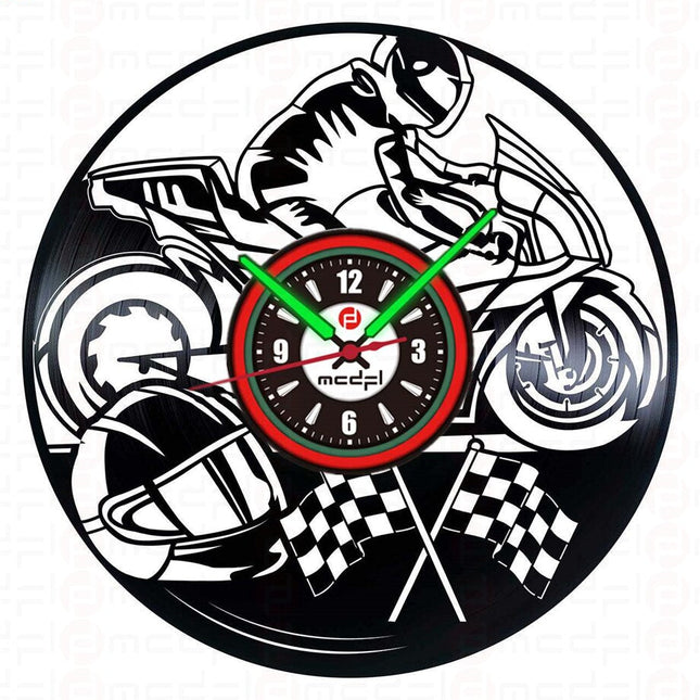 Reloj de pared moto rojo y verde