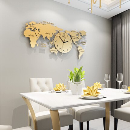 Reloj de pared mapamundi acrílico plateado