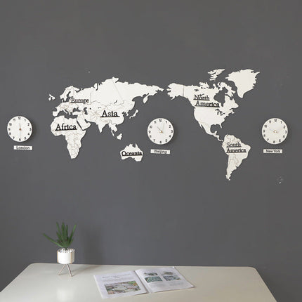 Reloj de pared mapamundi con husos horarios