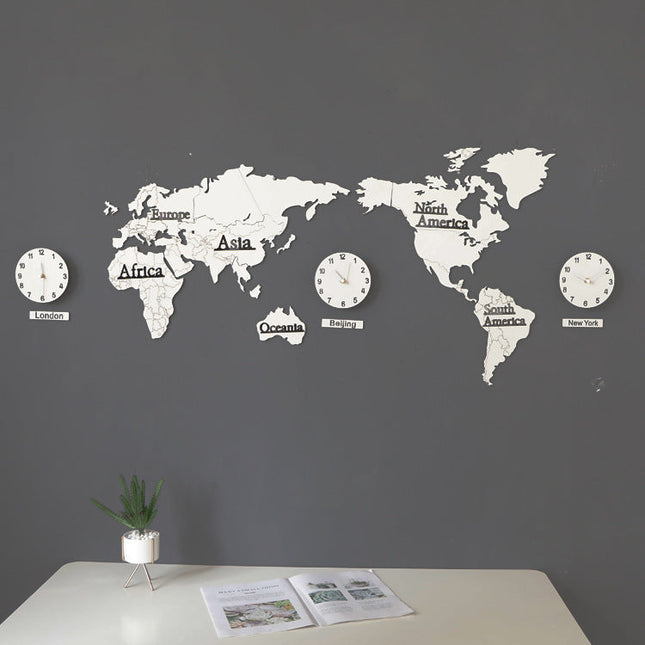 Reloj de pared mapamundi con husos horarios