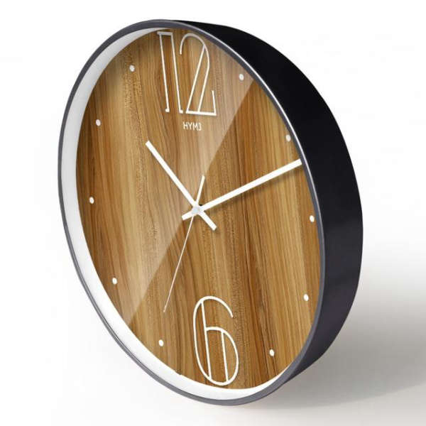 Reloj de pared de cristal efecto madera