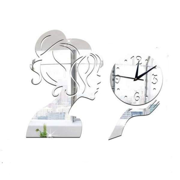 Reloj de pared adhesivo espejo silueta