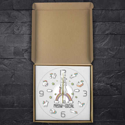 Reloj de pared LED con gatos unicornio