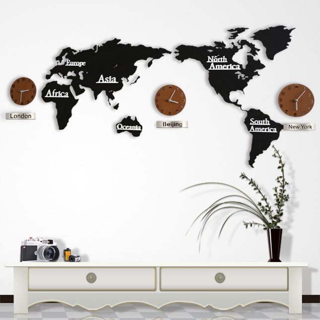 Reloj de pared mapamundi con husos horarios