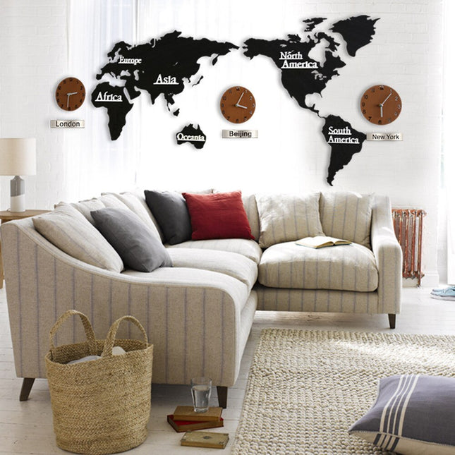 Reloj de pared mapamundi con husos horarios