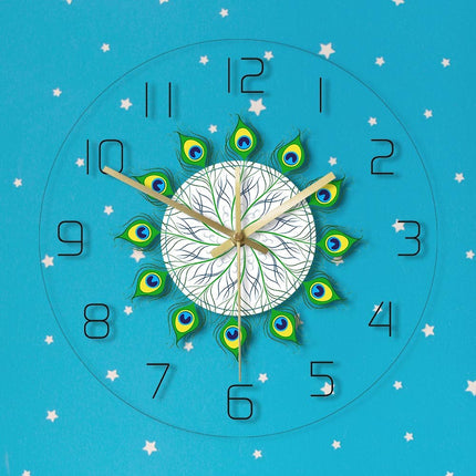 Reloj de pared LED plumas pavo real
