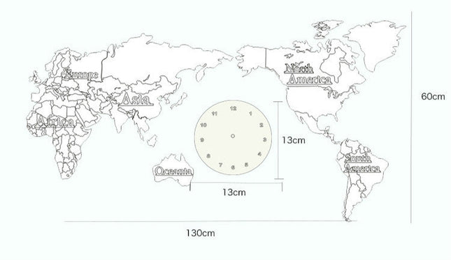 Reloj de pared mapamundi con husos horarios