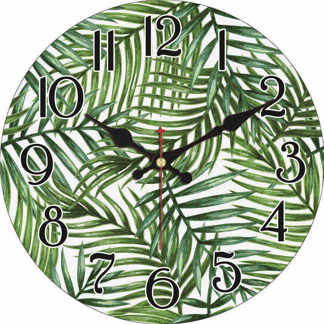Reloj de pared estampado hojas tropicales