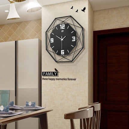 Reloj de pared octogonal de metal negro