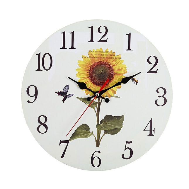 Reloj de pared redondo con girasol