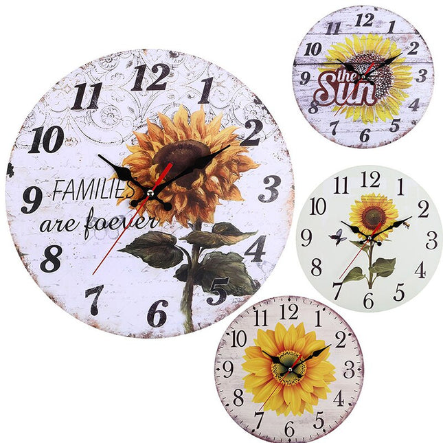 Reloj de pared redondo con girasol