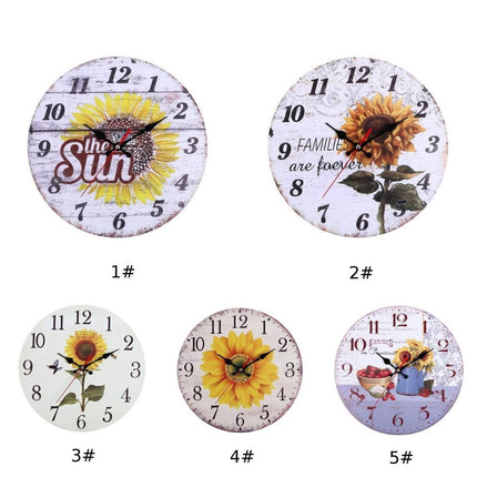 Reloj de pared redondo con girasol