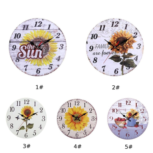 Reloj de pared redondo con girasol