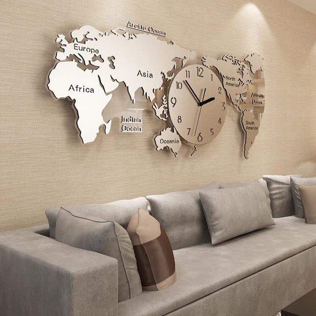 Reloj de pared mapamundi acrílico plateado