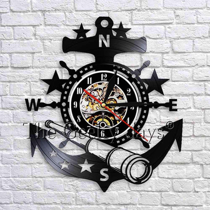 Reloj de vinilo con ancla marinera