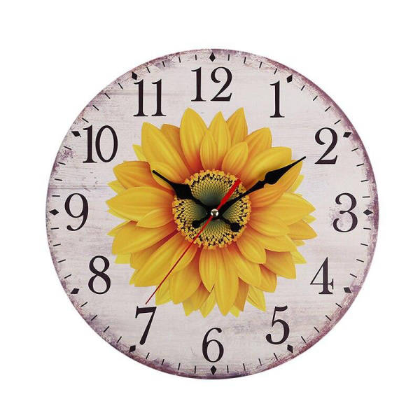 Reloj de pared redondo con girasol