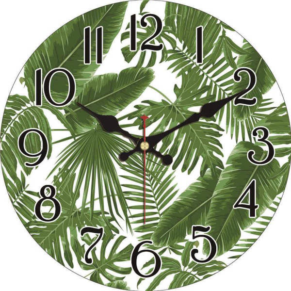 Reloj de pared estampado hojas tropicales
