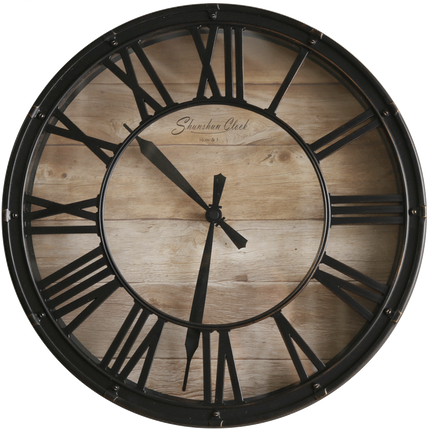 Reloj industrial clásico madera y metal