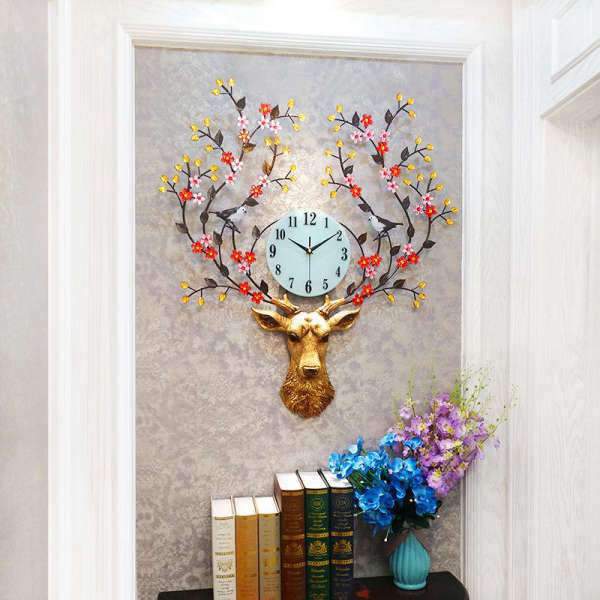Reloj de pared cabeza de ciervo floral