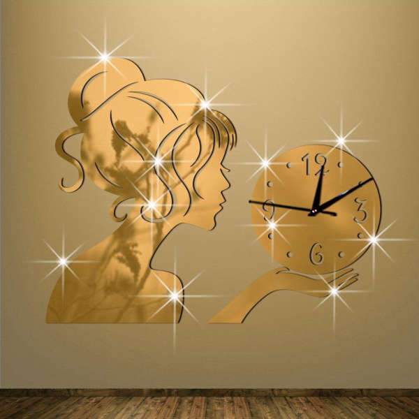 Reloj de pared adhesivo espejo silueta