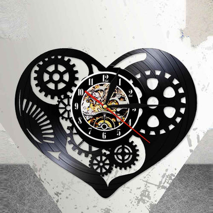 Reloj pared vinilo corazón estilo steampunk