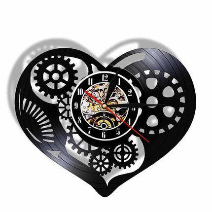 Reloj pared vinilo corazón estilo steampunk