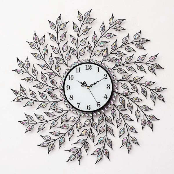 Reloj de pared grande hojas doradas