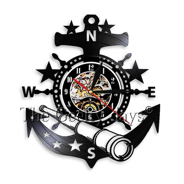 Reloj de vinilo con ancla marinera