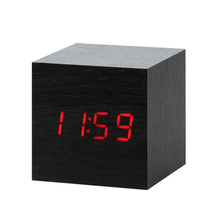 Despertador digital cubo de madera LED