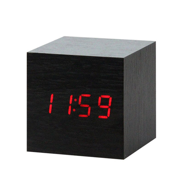 Despertador digital cubo de madera LED