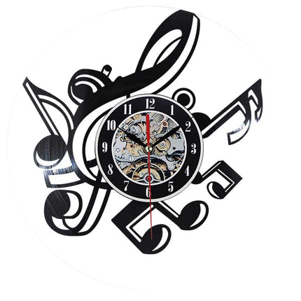 Reloj de vinilo con notas musicales
