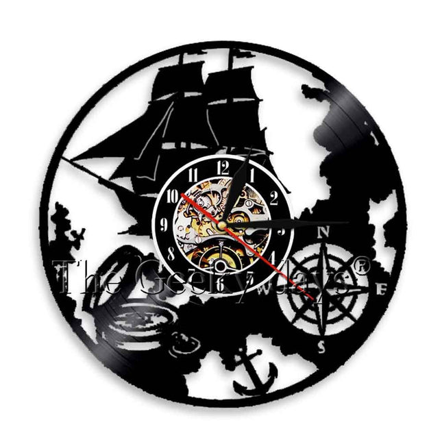Reloj de vinilo con ancla marinera