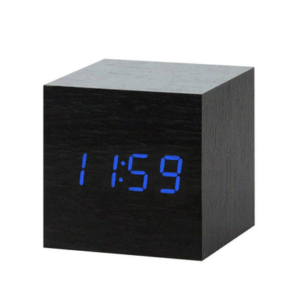 Despertador digital cubo de madera LED