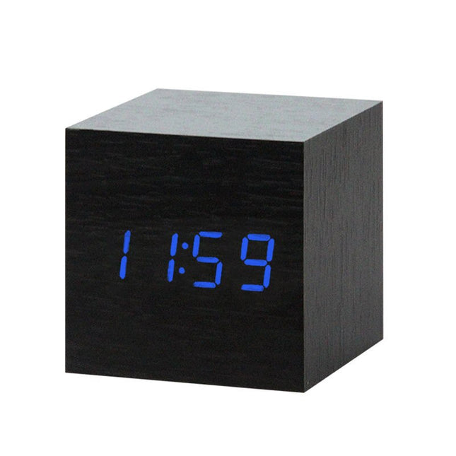 Despertador digital cubo de madera LED