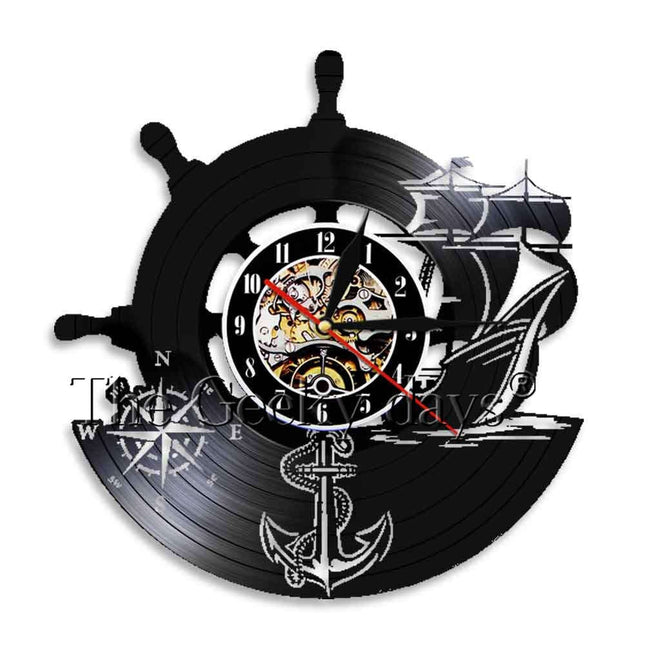 Reloj de vinilo con ancla marinera