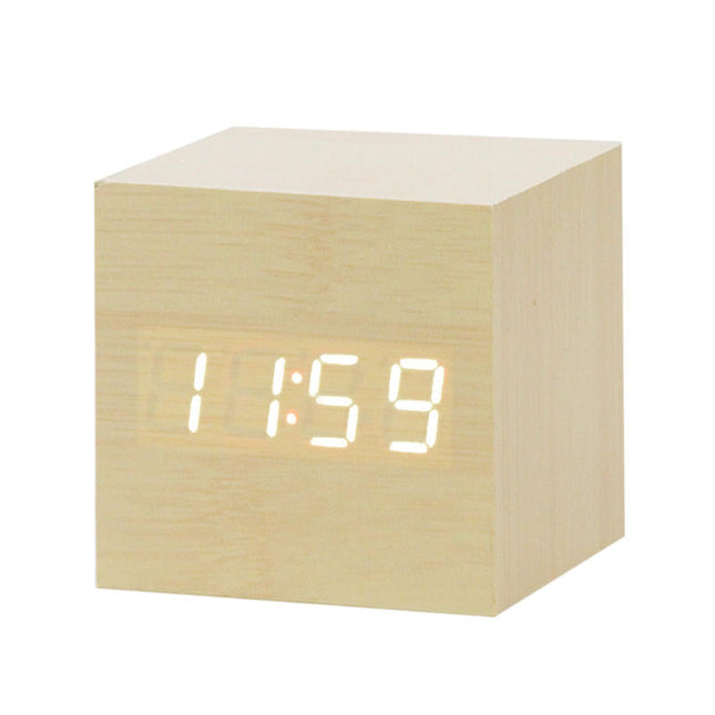 Despertador digital cubo de madera LED