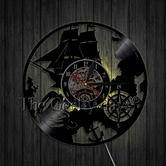 Reloj de vinilo con ancla marinera