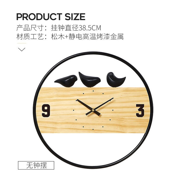 Reloj de pared nórdico con pájaros