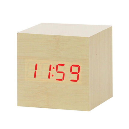Despertador digital cubo de madera LED