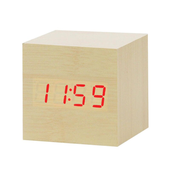 Despertador digital cubo de madera LED