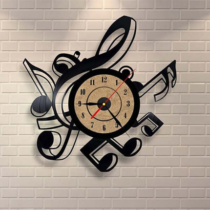 Reloj de vinilo con notas musicales